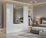 Guerlain 4 Door 2 Drawer White High Gloss Mirrored Wardrobe P4RXIF74