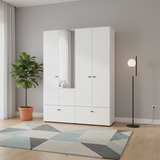 Nevaris White Narrow 4 Door 2 Drawer Space-Saving 155cm Wide Combination Wardrobe - 11014883