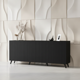 Nora Matte Black Slatted 4 Door Wide Elegant Sideboard