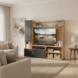 Algarve Artisan Oak Effect And Black Entertaiment Unit Wall TV Cabinet - 11011452