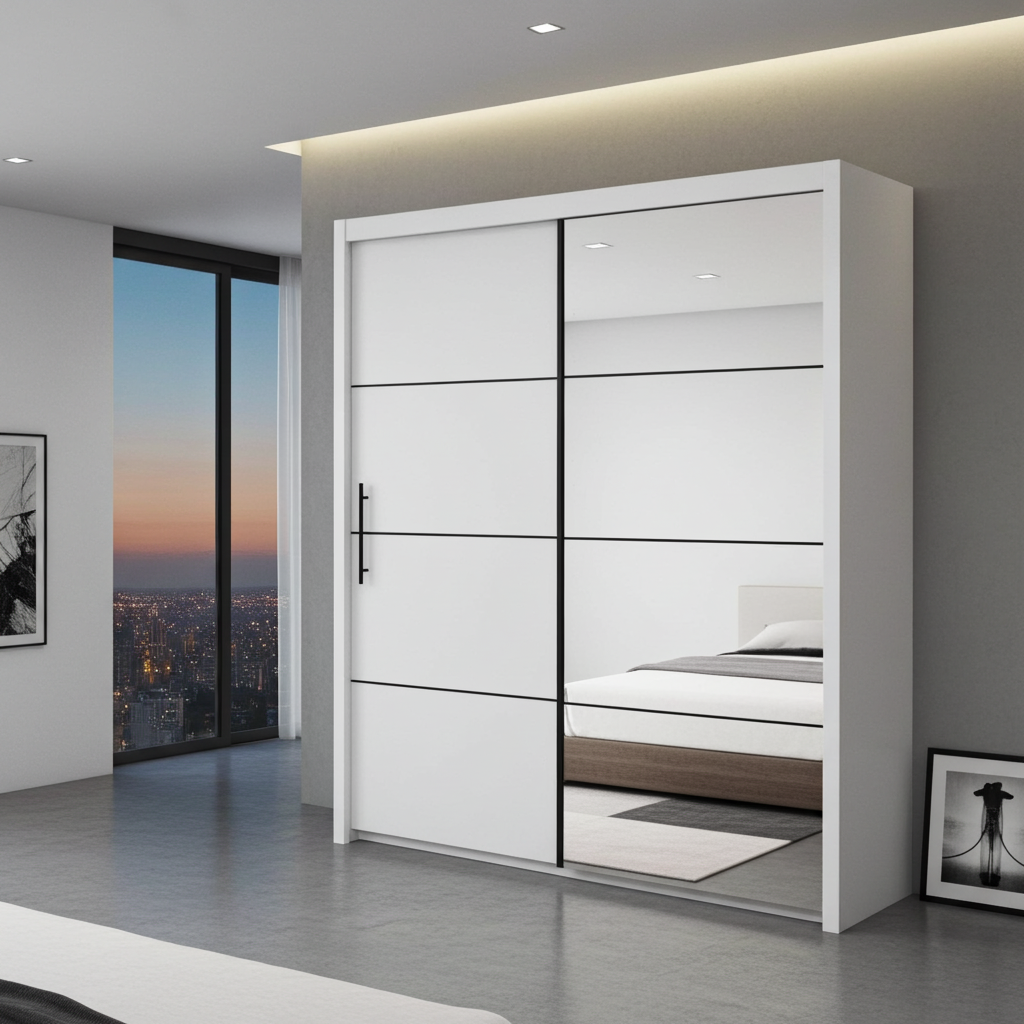 Inoxa White Large 200cm Mirrored Sliding Door Wardrobe - 8XRU4420