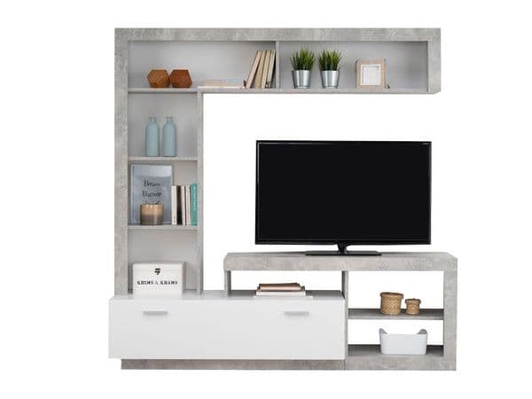 Kensington Concrete Grey Effect And White Entertaiment Unit Wall TV Cabinet - 11008763