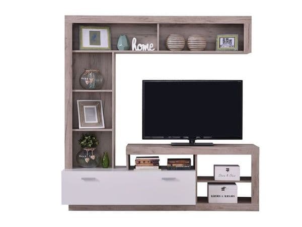 Kensington Grey Oak Effect And White Entertaiment Unit Wall TV Cabinet - 11008761
