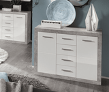 Cementara Concrete Grey and White High Gloss Sideboard 117cm Wide P9BBGS56