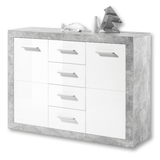 Cementara Concrete Grey and White High Gloss Sideboard 117cm Wide P9BBGS56
