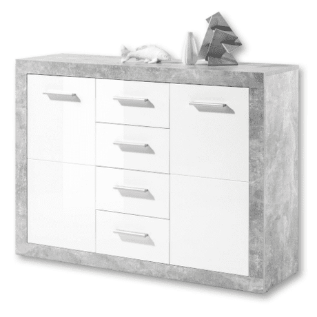 Cementara Concrete Grey and White High Gloss Sideboard 117cm Wide P9BBGS56
