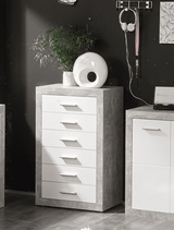 Cementara Concrete Grey and White High Gloss Tallboy Chest of Drawers P9BBGS46