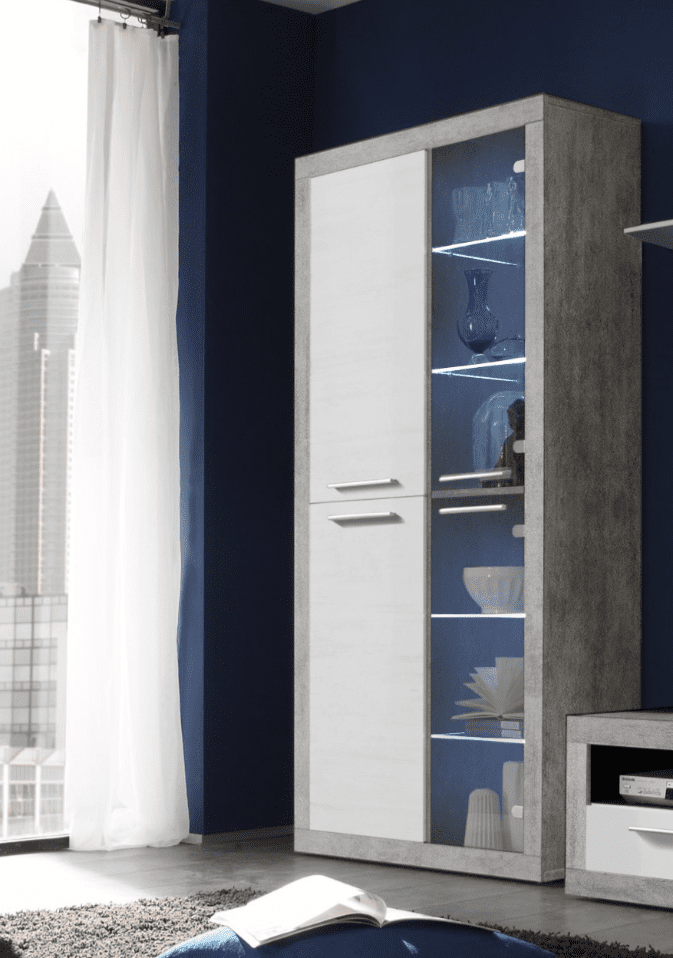 Cementara Grey and White High Gloss Tall 4 Door Display Cabinet P9BBGS02