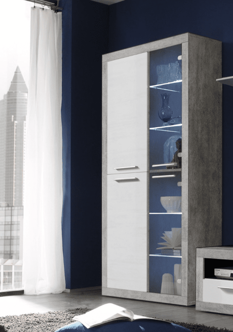 Cementara Grey and White High Gloss Tall 4 Door Display Cabinet P9BBGS02