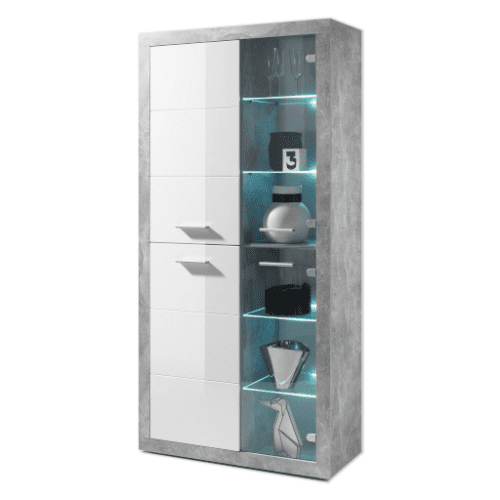 Cementara Grey and White High Gloss Tall 4 Door Display Cabinet P9BBGS02