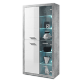 Cementara Grey and White High Gloss Tall 4 Door Display Cabinet P9BBGS02