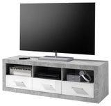 Cementara Concrete Grey Effect and White High Gloss TV Cabinet with Drawers P9BBGS63