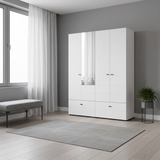 Nevaris White Narrow 4 Door 2 Drawer Space-Saving 155cm Wide Combination Wardrobe - 11014883