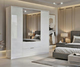 Guerlain 4 Door 2 Drawer White High Gloss Mirrored Wardrobe P4RXIF74
