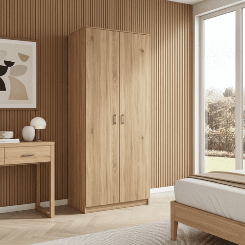 Leo Oak Effect 2 Door Wardrobe with Hanging Rail- 11008711