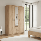 Leo Oak Effect 3 Door 2 Drawer Triple Wardrobe with Mirror - 11008709