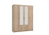 Leo Oak Effect 4 Door 2 Drawer Large Wardrobe with Mirrors - 11008719
