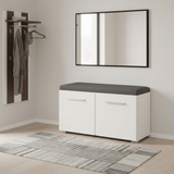 Pluton White Gloss Shoe Bench Storage with Grey Cusion Seat- 11008567