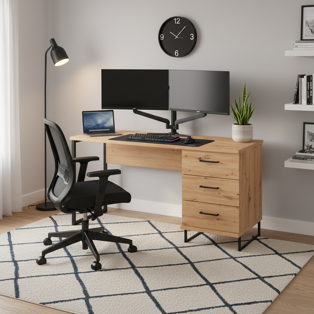 Nuraga Artisan Oak Effect Computer Desk With Drawers - 11011194 RZ