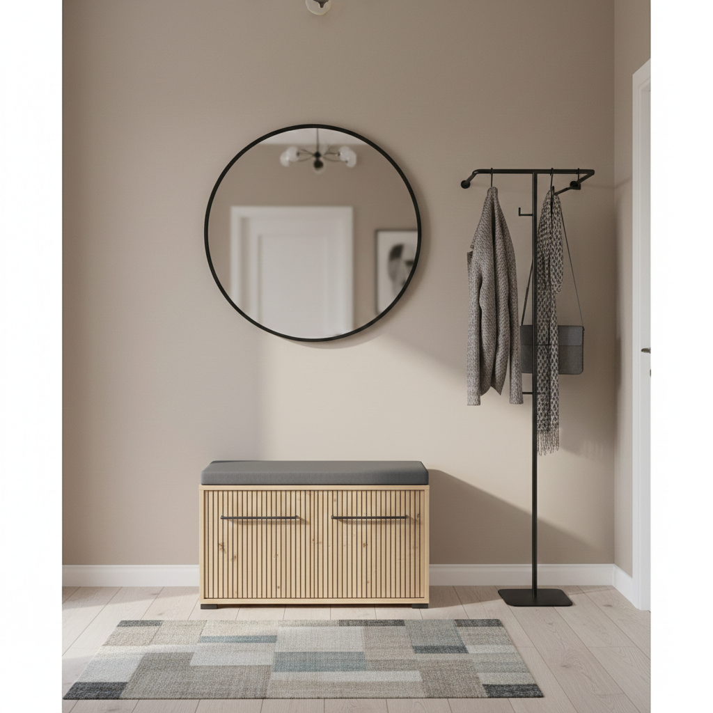 Lantier Slatted Artisan Oak Effect 2 Door Compact Hallway Shoe Storage Bench - 11013432