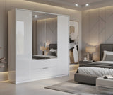 Guerlain 4 Door 2 Drawer White High Gloss Mirrored Wardrobe P4RXIF74