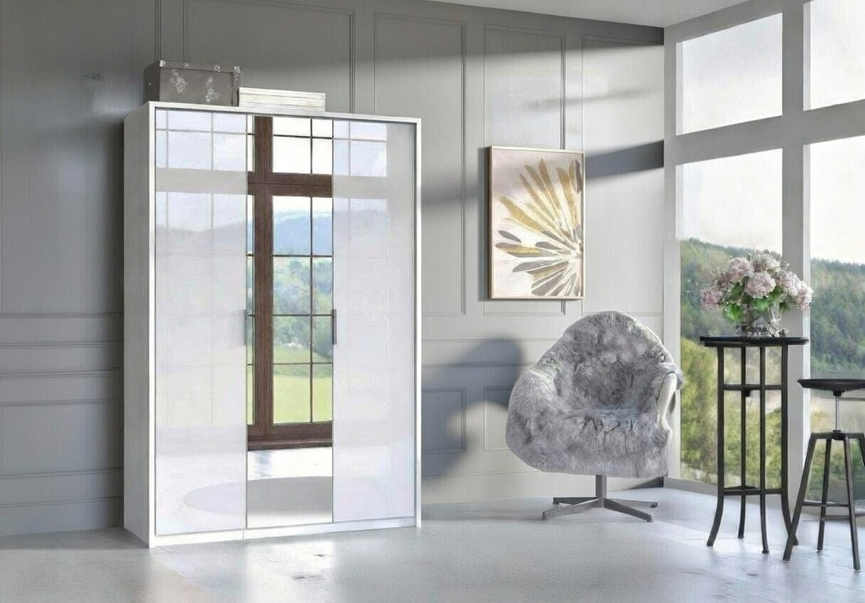 Guerlain 3 Door White High Gloss Mirrored Wardrobe P4RXPL03