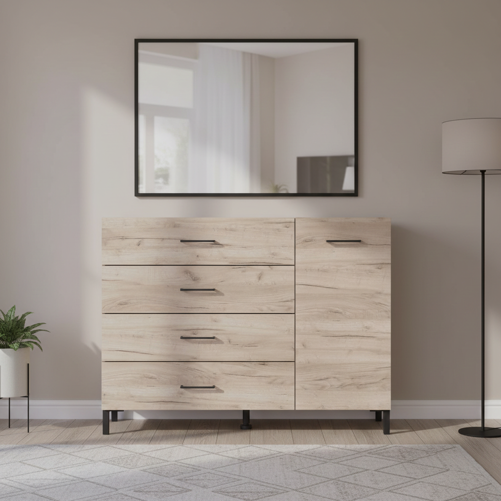 Materna Oak Effect 1 Door 4 Drawer Sideoard Storage Unit - 11012346