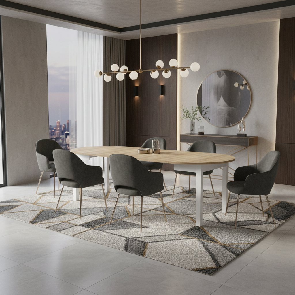 Laurent White and Oak Effect Round Extending Dining Table - SZY-INDS2OAK