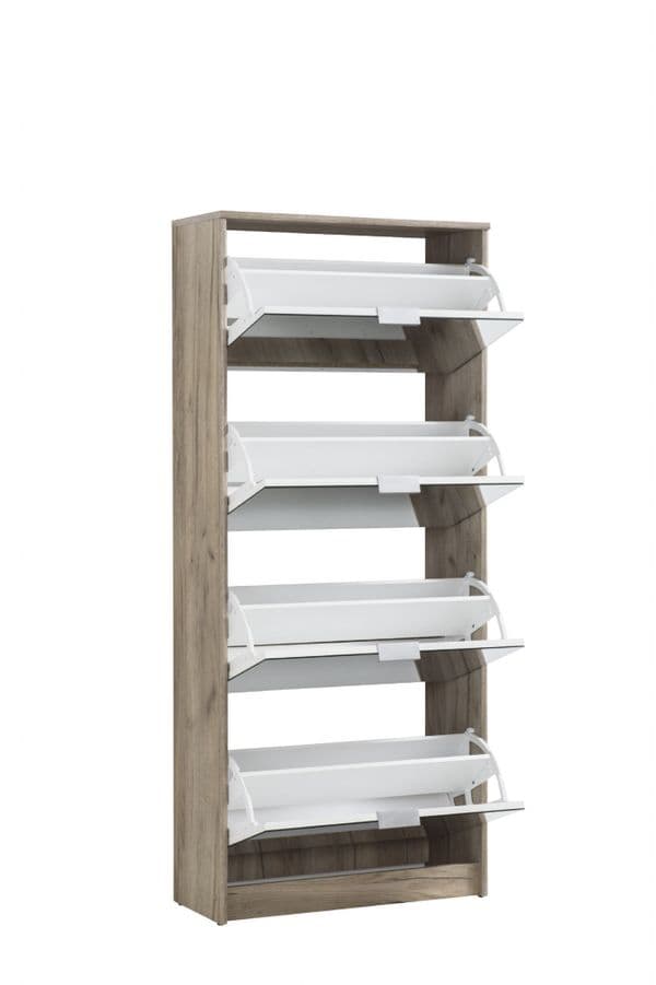 Sydney 4 Drawer Mirrored and Oak Effect Shoe Storage Cabinet - 11008541