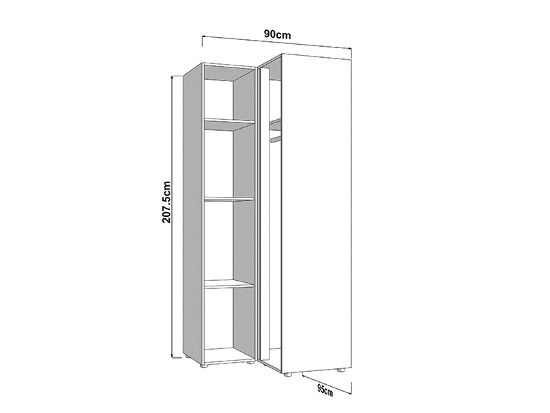 Nevaris White Narrow 2 Door Space-Saving Corner Wardrobe 11014892