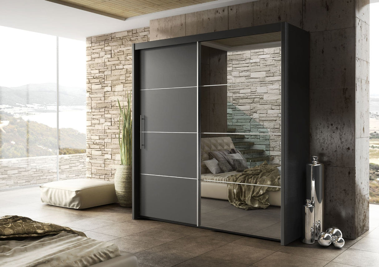 Inoxa Grey Large 200cm Mirrored Sliding Door Wardrobe - 8XLG4420