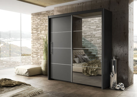 Inoxa Grey Large 200cm Mirrored Sliding Door Wardrobe - 8XLG4420