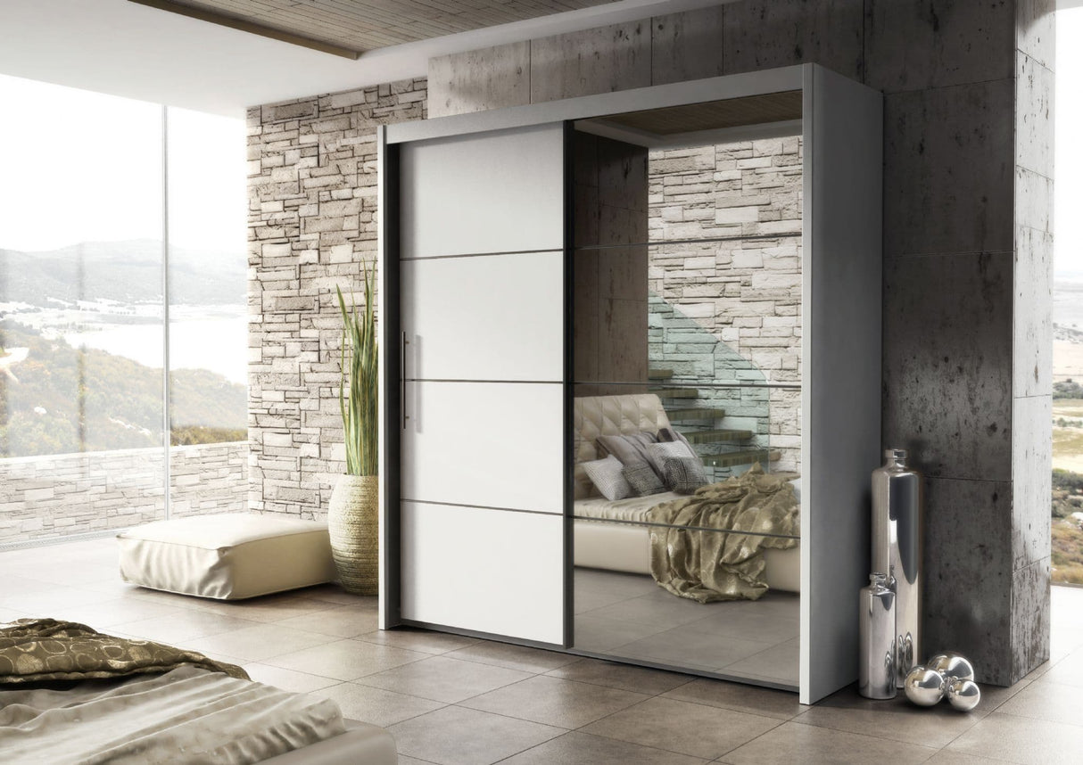Inoxa White Large 200cm Mirrored Sliding Door Wardrobe - 8XRU4420