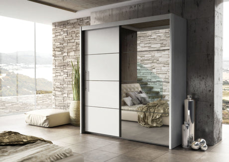 Inoxa White Large 200cm Mirrored Sliding Door Wardrobe - 8XRU4420