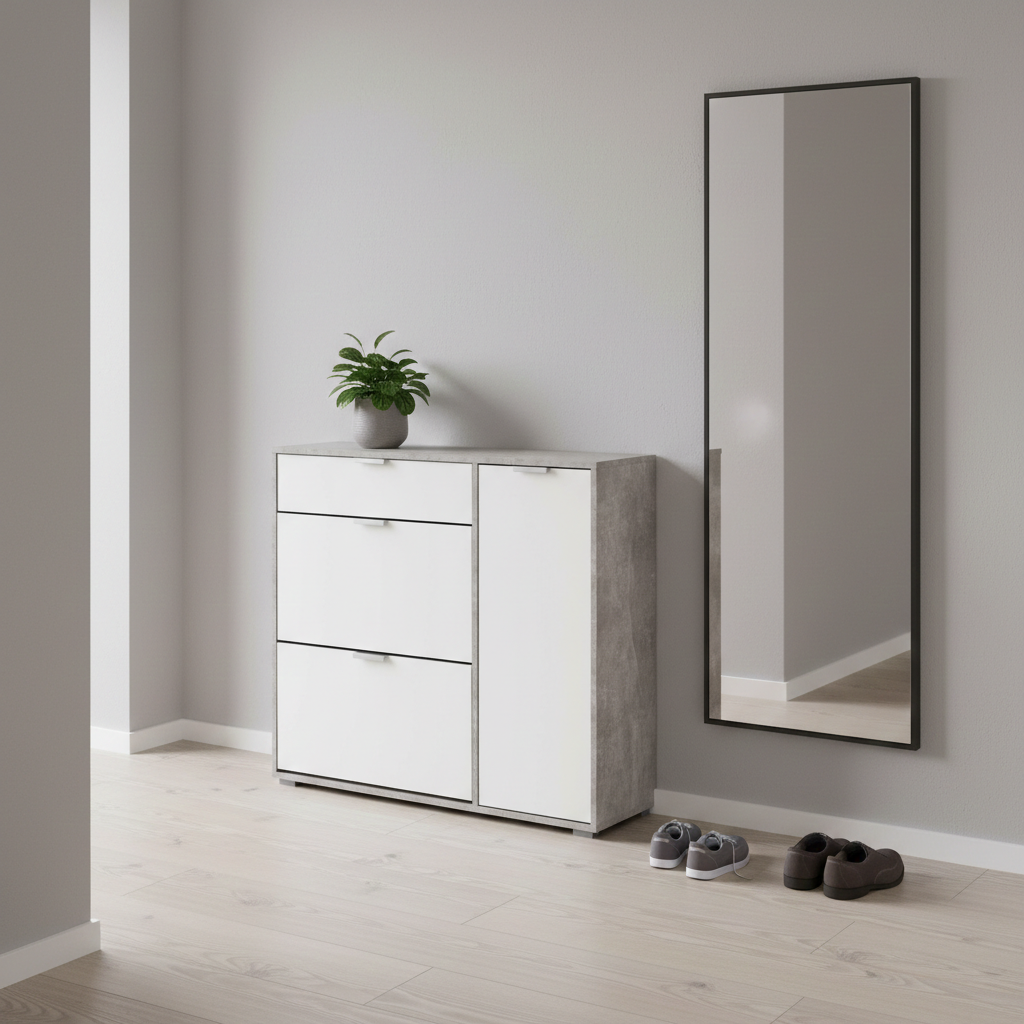 Cantera Grey and White Large Shoe Cabinet With Drawer- 11008516