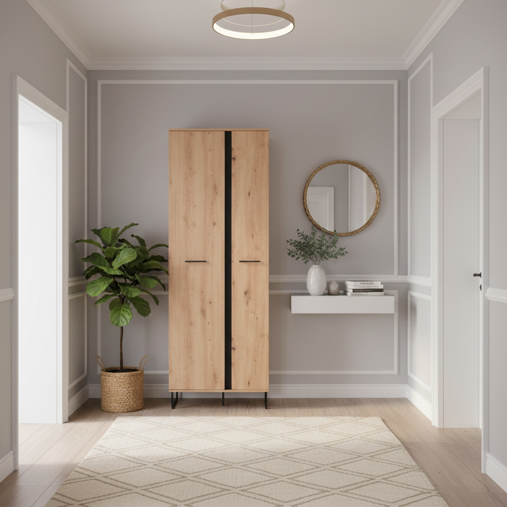 Elliot Artisan Oak Tall Shallow Narrow Slim Wardrobe - 11008256