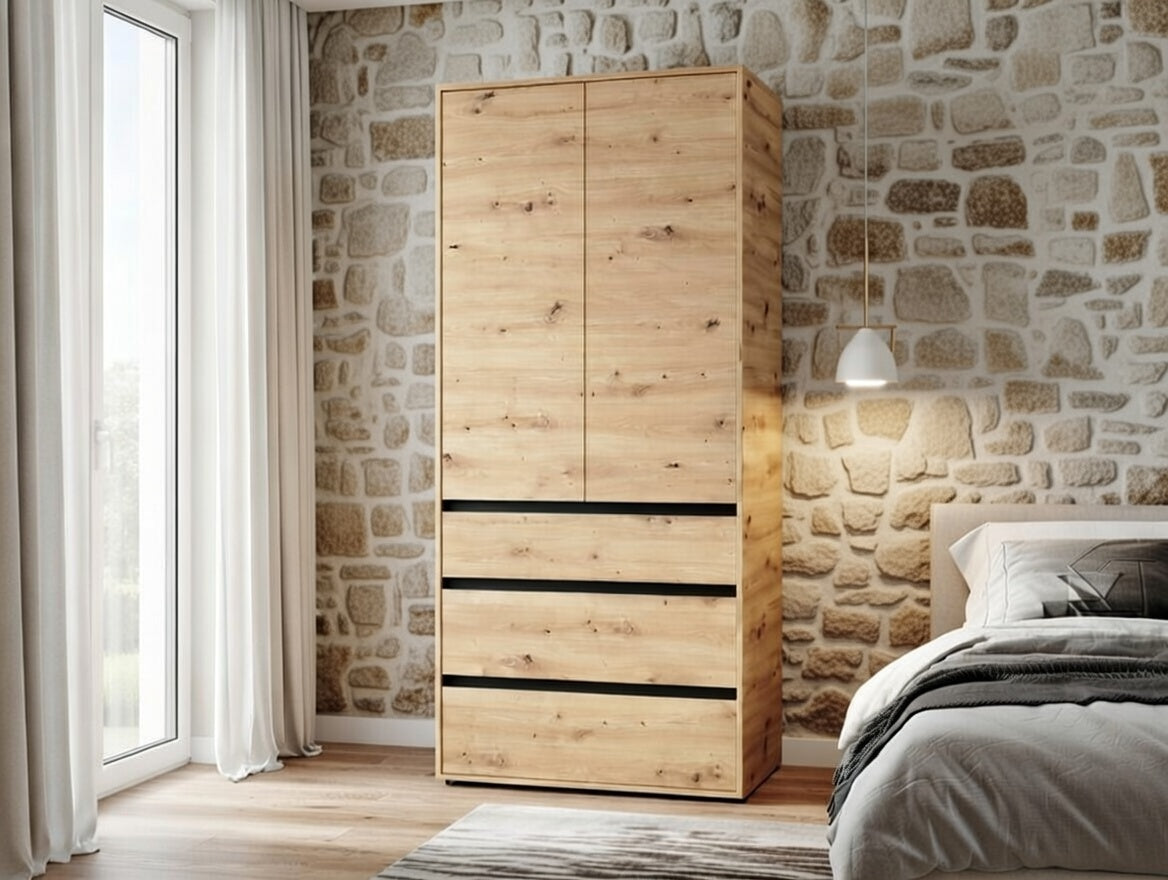 Bellington Artisan Oak Effect 2 Door 3 Drawer 93cm Wardrobe - 11014686 RZ