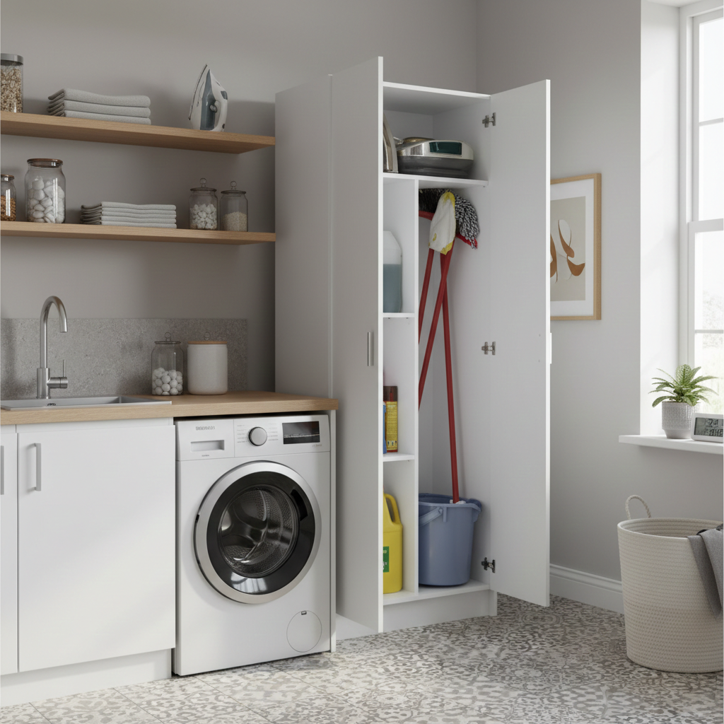 Universal White 2 Door Kitchen Utility Storage Cupboard