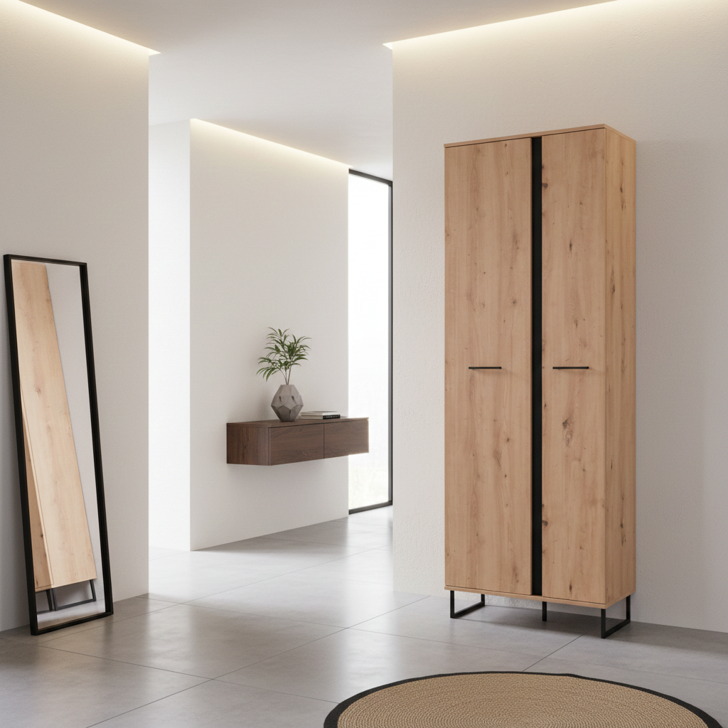 Elliot Artisan Oak Tall Shallow Narrow Slim Wardrobe - 11008256