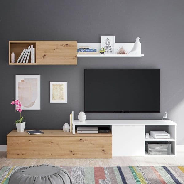 Chase Nordic Oak And White Large TV Entertainment Wall Unit Cabinet- 016647W