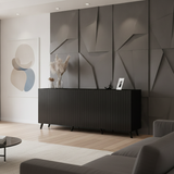 Nora Matte Black Slatted 4 Door Wide Elegant Sideboard