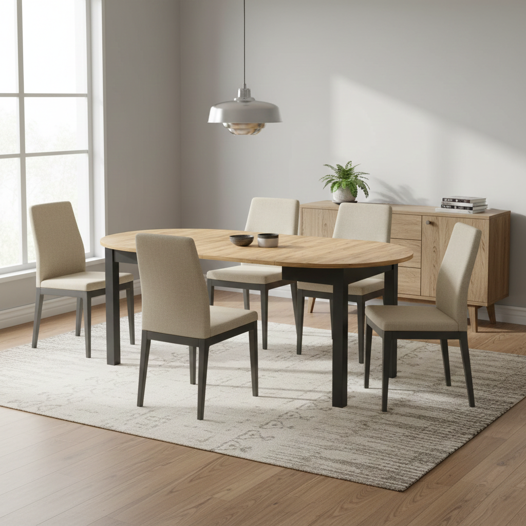 Laurent Black And Oak Effect Round Extending Dining Table - SZY-INDS2