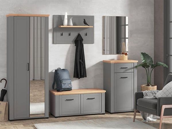 Madrid Grey And Artisan Oak Slim Narrow Shallow Depth Mirrored Wardrobe - 11011371