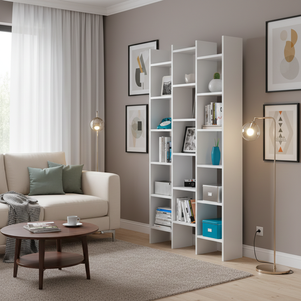 Zia Bookcase White Modern Triple Bookshelf- 002257A