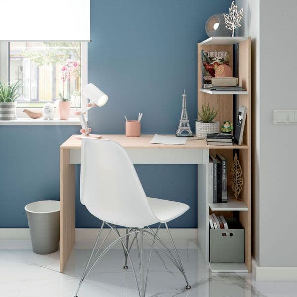 Kazia Artic White and Oak Modern Office Storage Desk with Bookcase Stand - 0F8318A