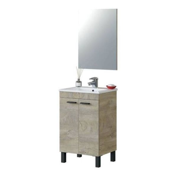 Sidi 500mm Oak Effect 2 Door Bathroom Vanity Cabinet with Sink And Mirror -305210C