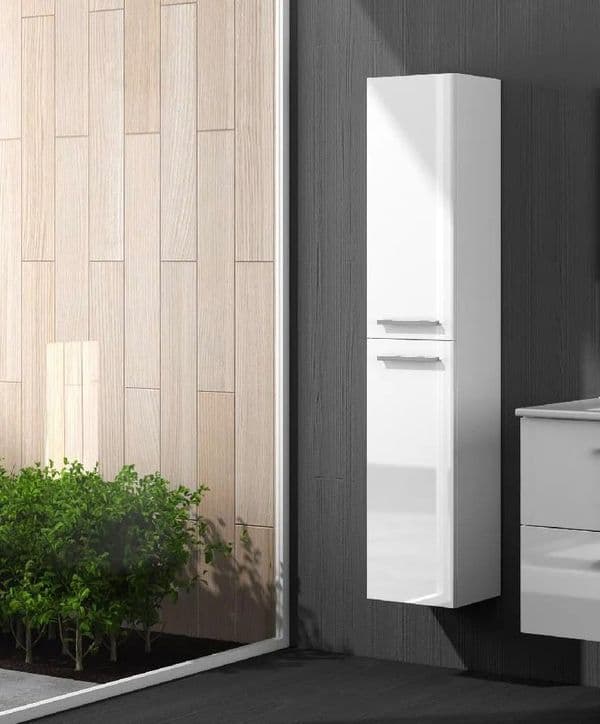 Sidi White Gloss 2 Door Wall Hung Floating Bathroom Storage Cupboard-305465BO