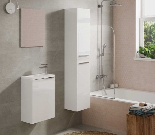 Sidi White Gloss 2 Door Wall Hung Floating Bathroom Storage Cupboard-305465BO
