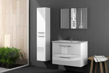 Sidi White Gloss 2 Door Wall Hung Floating Bathroom Storage Cupboard-305465BO