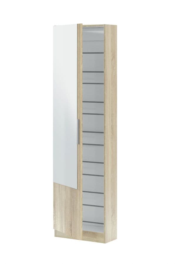 Florence Oak Tall Shoe Cabinet with Mirrored Door - 007864F